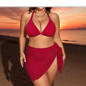 MAKEMECHIC - 1X RICHY Red Textured Bikini Set